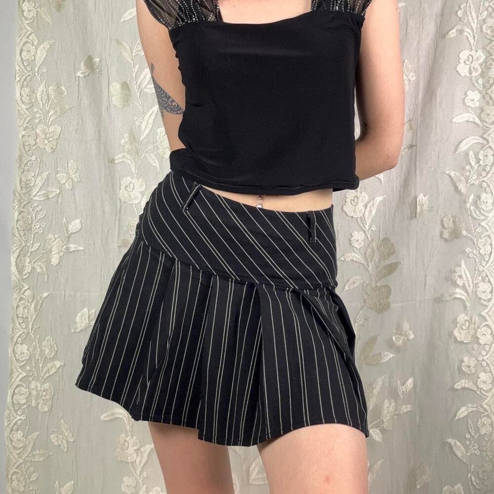 Black and white pinstripe mini skirt